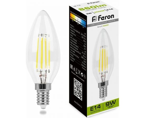 Светодиодная лампа FERON 9W 230V E14 4000K прозрачная, LB-73 25958 