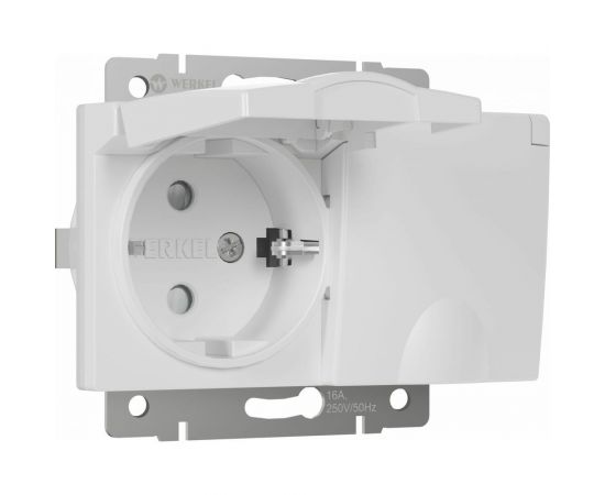 Двойная влагозащищенная розетка WERKEL W1172201 с зазем. с защит. крышками и шторками белый a057276 