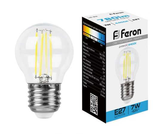 Светодиодная лампа FERON LB-52 Шарик E27 7W 6400K, 38222 