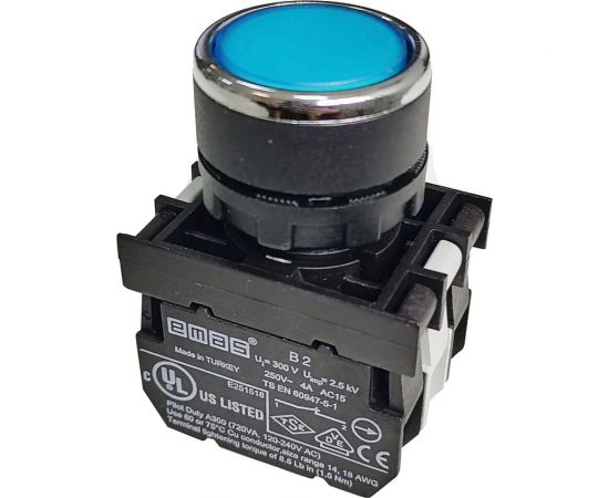 Нажимная круглая кнопка Emas синяя, 250В AC, 4А, 12-30В AC/DC, 10шт. B172DM – изображение 2