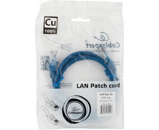 Многожильный медный патч-корд Cablexpert UTP кат.5e, 1м, литой, синий PP10-1M/B – изображение 3