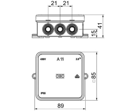 Распределительная коробка OBO Bettermann без клемм. колодки A11 свет. сер. 2000342 – изображение 2