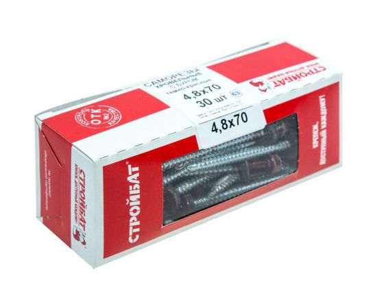 Кровельные саморезы с буром Стройбат 4,8x70 темно-красный 30 шт 240571 – изображение 2