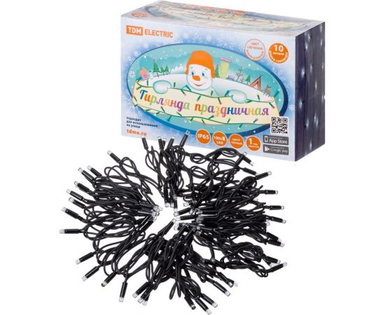 Светодиодная гирлянда TDM СГУ100Б10, 10м, мерцание, 6500К, каучук, черный SQ0361-0043 