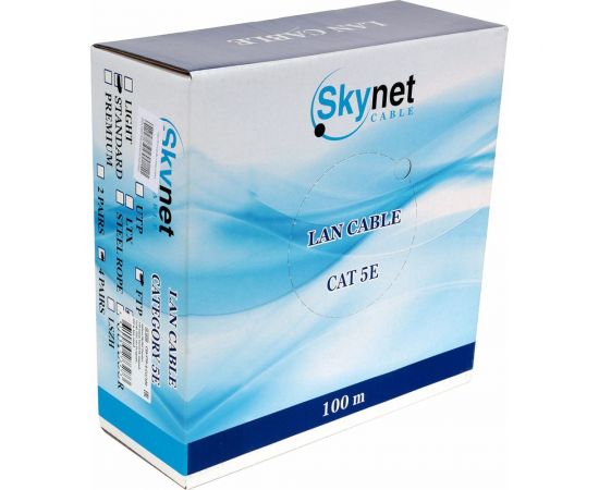 Кабель SkyNet Standart FTP indoor 4x2x0,48 медь FLUKETEST категории 5e одножильный 100м box серый CSS-FTP-4-CU/100 – изображение 3