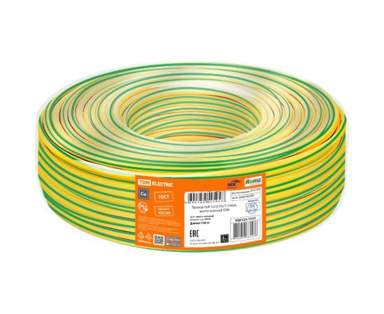 Провод ПуВ TDM 1x2,5 ГОСТ (100м), желто-зеленый SQ0124-1333 – изображение 3