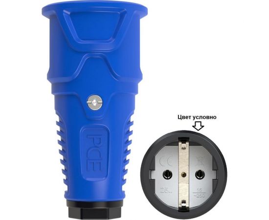 Кабельная розетка PCE 16A 220V 2P+E IP20 корпус синий, маркер черный 2510-bs 