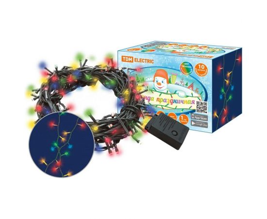 Светодиодная многоцветная гирлянда TDM СГ100MЗ10, зеленый шнур, 10м, 8 режимов, SQ0361-0041 