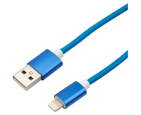 Кабель USB - Lightning REXANT 1 м, для iPhone синяя нейлоновая оплетка 18-7052 