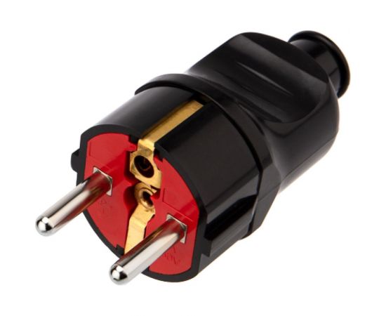 Прямая усиленная вилка Евро REXANT с заземлением 16А черная 11-8949 