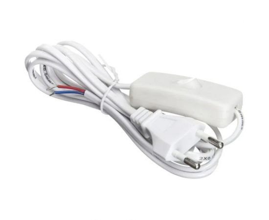 Кабель питания TWIST с выключателем и вилкой без разъема 2х0,5мм2, 220V/2,5A, 1,8м, белый PCWPS-1.8M-W 