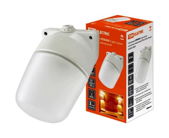 Настенный светильник для сауны TDM НПБ400-1, IP54, 60 Вт, белый, наклонный SQ0303-0049 