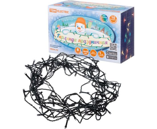 Светодиодная многоцветная гирлянда TDM СГ100MЗ10, зеленый шнур, 10м, 8 режимов, SQ0361-0041 – изображение 2