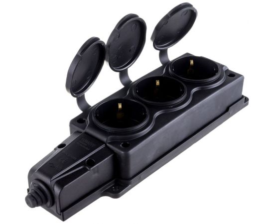 Штепсельная колодка NE-AD 3-гнезда с крышками, с заземлением, 16А, IP54, каучук, 4103 – изображение 3