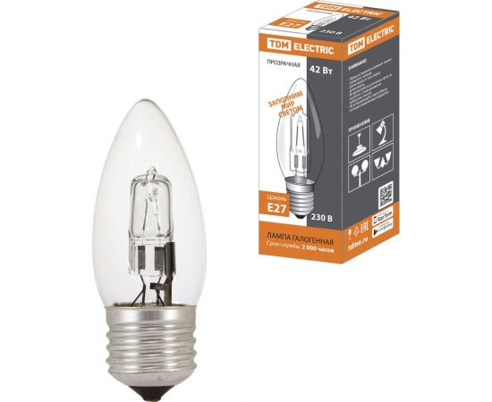 Галогенная лампа TDM ""Свеча"" прозрачная, 42 Вт-230 В-Е27 SQ0341-0097 