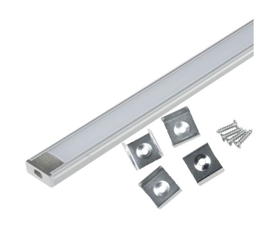 Накладной алюминиевый профиль Uniel с матовым рассеивателем, 200 см. 2 заглушки+4 крепежа в/к. UL-00005027 