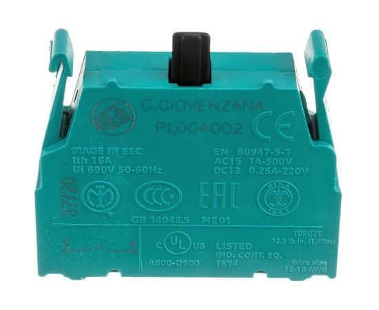 Контактный блок GIOVENZANA с клеммами под винт, нормально-разомкнутый PL004002 – изображение 3