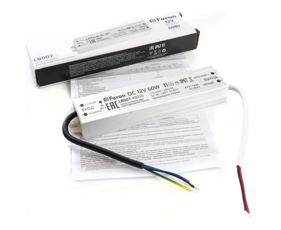 Электронный трансформатор для светодиодной ленты FERON 60W 12V IP67 (драйвер), LB007, 48056 – изображение 6