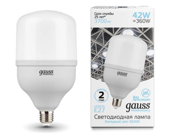 Светодиодная лампа Gauss Elementary T120 42W 3700lm 6500K E27 LED 1/12 63234 