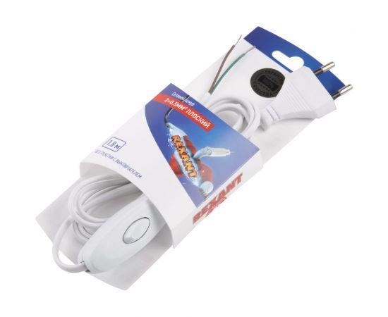 Сетевой шнур REXANT 1.8М с выключателем и вилкой белый 06-3251 