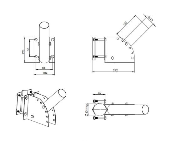 Кронштейн для уличного светильника с переменным углом Delta-Svet КРТР (на трубу), темно-серый montaz_03 – изображение 3