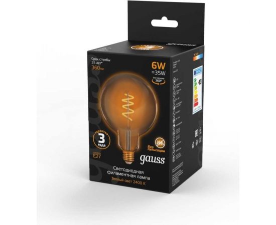 Лампа Gauss LED Filament G120 Flexible E27 6W Golden 360lm 2400К 158802008 – изображение 4