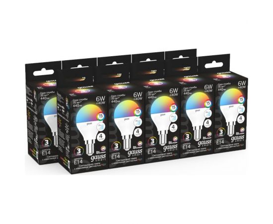 Лампа Gauss Smart LED, шар, G45, 6W, E14, RGBW+dim, 1/10/100 105101406 – изображение 4