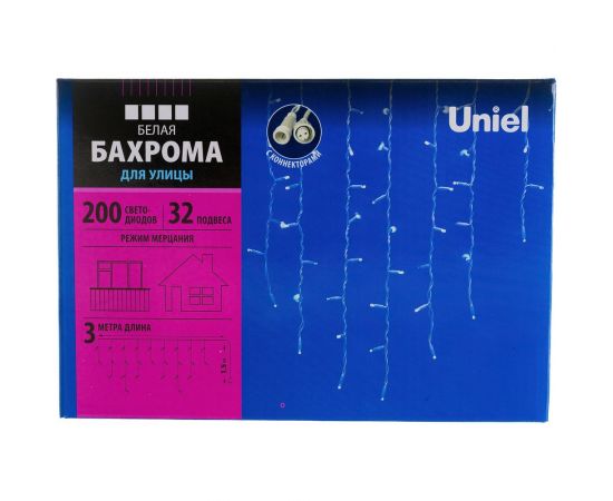 Светодиодная бахрома с эффектом мерцания Uniel ULD-B3010-200/TWK WHITE, IP67, 3м UL-00001366 – изображение 5