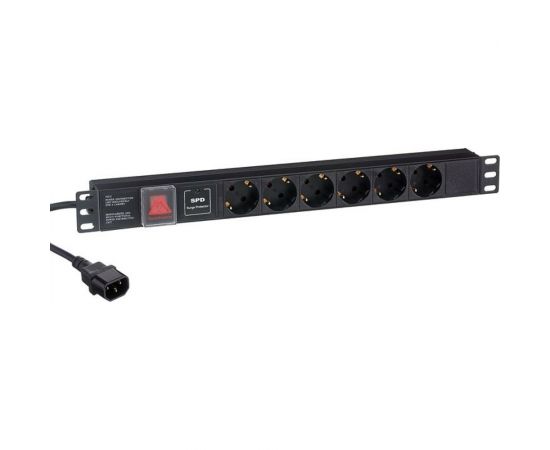 Блок розеток ExeGate ServerPro PDU-19H609 Al-6S-C14-2CU-SPD1 19 1U алюминий 6Schuko кабель с C14 2м SPD1. 280834 
