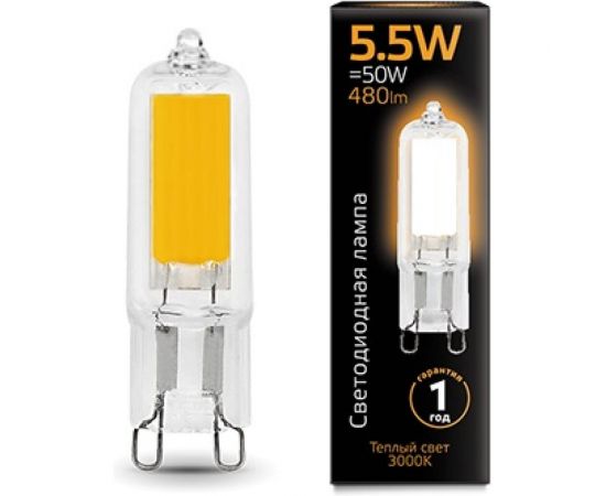 Лампа Gauss LED G9 AC220-240V 5.5W 480lm 3000K Glass 107809105 