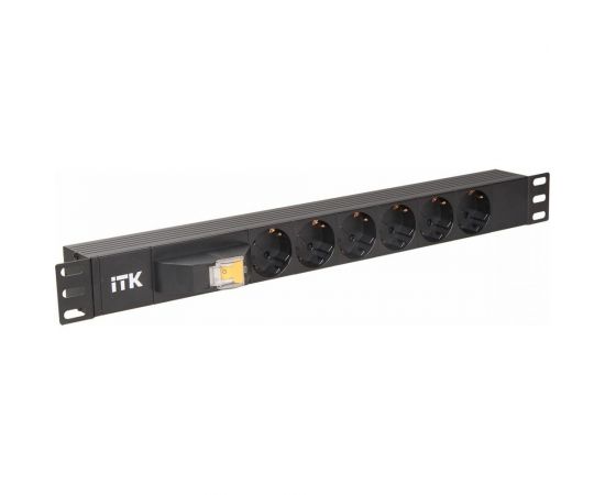 Блок розеток IEK ITK PDU 6 роз. нем. ст. с автом.10А 1U, вх.С14 без каб. чер. PH21-6D3 