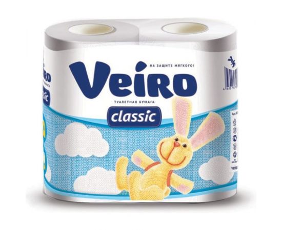 Бумага туалетная бытовая VEIRO Classic спайка 4 шт, 2-х слойная, белая 5с24 123208 