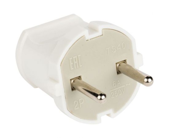 Прямая вилка без заземления EKF, белая 6А 250В AVP6-10 