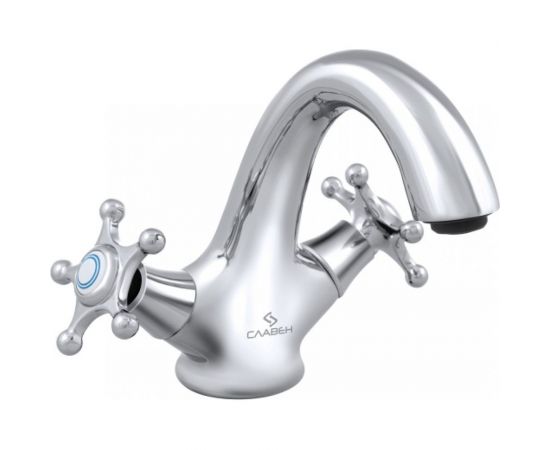 Смеситель для умывальника СЛАВЕН с литым изливом, двуручный СЛ-ДВ-И10 