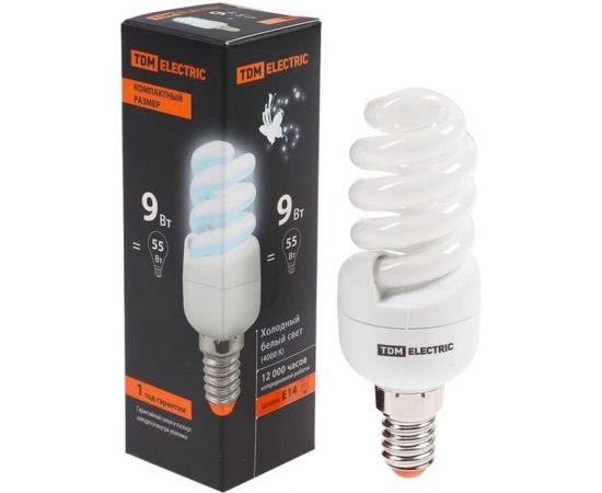 Энергосберегающая лампа TDM КЛЛ-FSТ2-9 Вт-4000 К–Е14 КОМПАКТ SQ0323-0172 – изображение 2