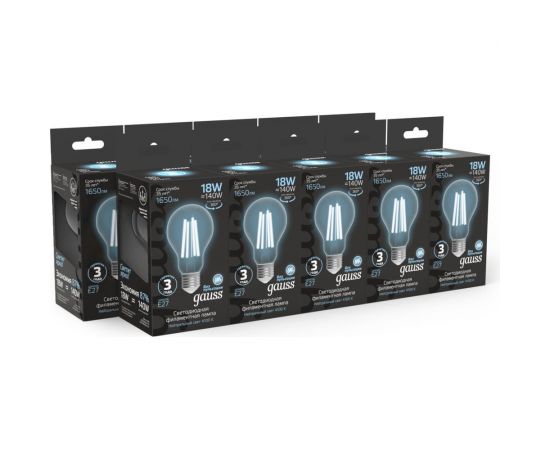 Лампа Gauss Filament А60 18W 1650lm 4100К Е27 LED 1/10/40 102902218 – изображение 3
