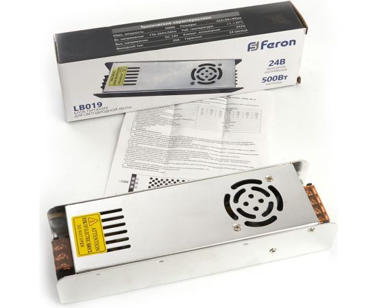 Электронный трансформатор для светодиодной ленты FERON 500W 24V (драйвер), LB019, 48049 – изображение 5
