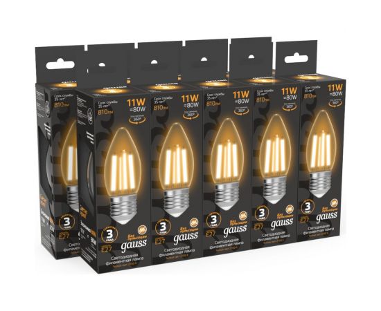 Лампа Gauss Filament Свеча 11W 810lm 2700К Е27 LED 1/10/50 103802111 – изображение 6