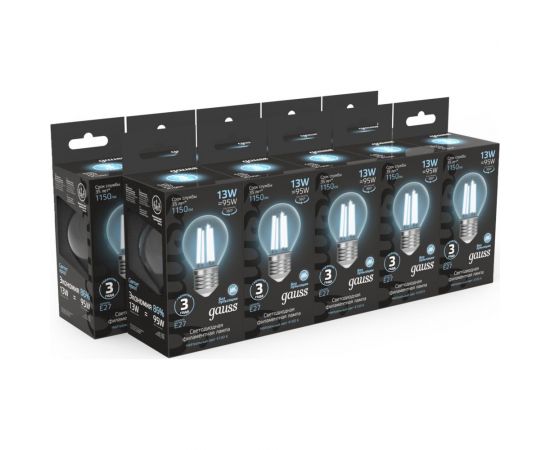 Лампа Filament Gauss Шар 13W 1150lm 4100К Е27 LED 1/10/50 105802213 – изображение 6