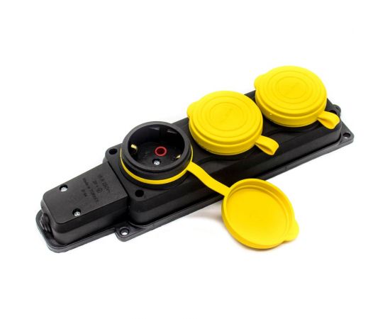 Влагозащищенная штепсельная розетка Alfa на 3 гнезда, каучуковая, IP44 с заземлением 250В, 16А 20103000 Y – изображение 2