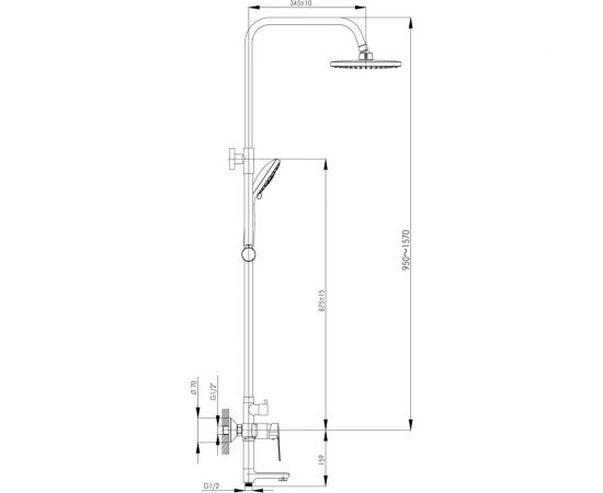 Смеситель для ванны и душа Rossinka с регулируемой высотой штанги и лейкой, Тропический дождь S35-46 – изображение 2