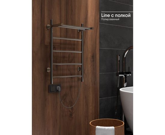 Полотенцесушитель INDIGO Line electro с полкой, 60/40 (скр.монтаж, унив.подкл.R/L, полиров.) LСLE60-40PR – изображение 3