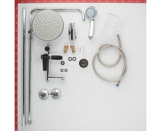 Смеситель для ванны и душа Rossinka с регулируемой высотой штанги и лейкой, Тропический дождь S35-46 – изображение 6