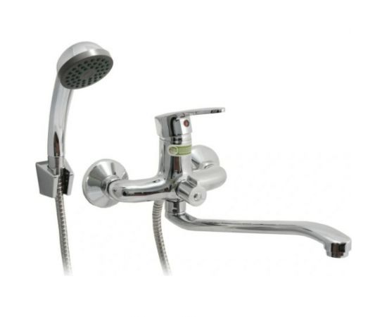 Ванно-душевой смеситель Juguni одноручный, с металлическим шлангом и хромированной лейкой 0402.601A 