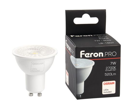 Светодиодная лампа FERON PRO LB-1607 GU10 7W 2700K, 38176 