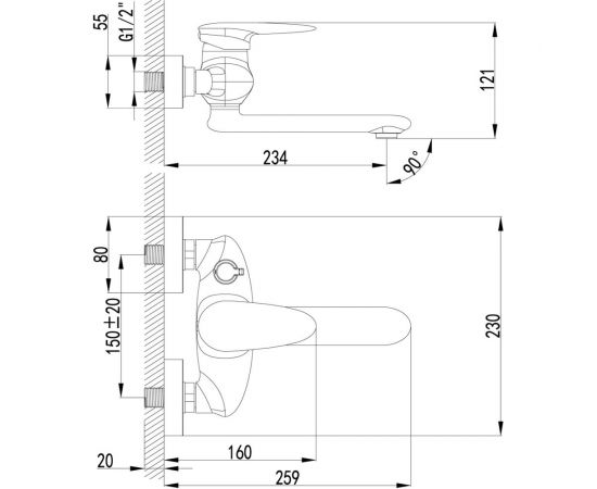 Смеситель Lemark Status для ванны LM4414C – изображение 2