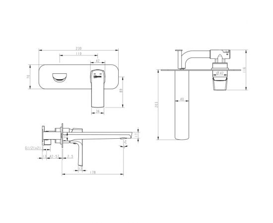 Смеситель для раковины Lemark Ursus встраиваемый LM7226BL – изображение 2