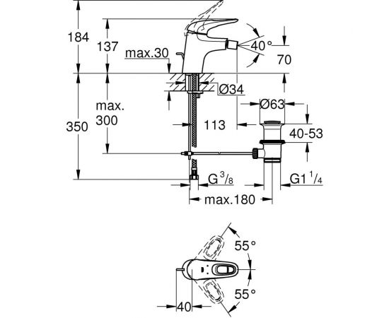 Смеситель для биде Grohe Eurostyle 2015 со сливным гарнитуром 33565LS3 – изображение 2