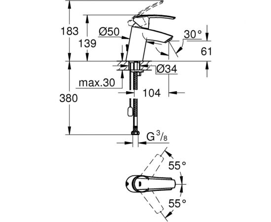 Смеситель для раковины GROHE Start New S-Size, цепочка 32277001 – изображение 2