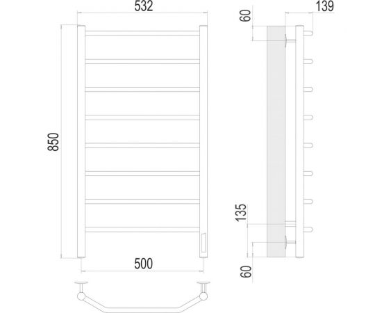 Полотенцесушитель Terminus Виктория quick touch П8 500x850 4670078531216 – изображение 3